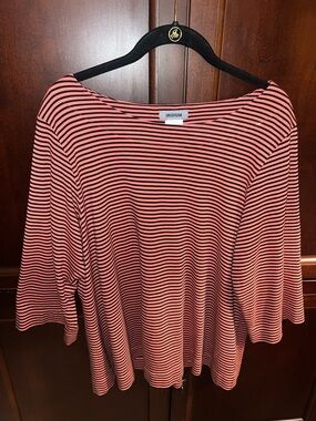 Iridium Women's Pink and Black Striped Boatneck Top
